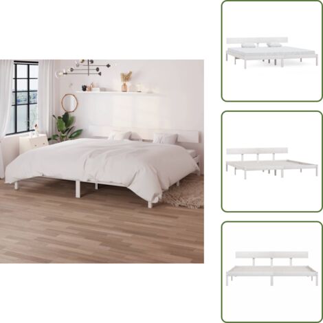 The Living Store Estructura de cama doble sin colchón madera maciza blanco - Estructura de cama