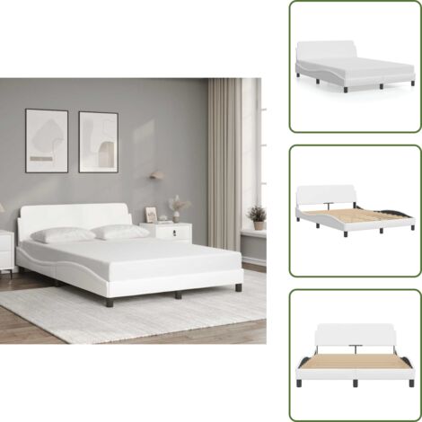 The Living Store Estructura de cama Dover cuero sintético blanco 140x190cm - Estructura de cama