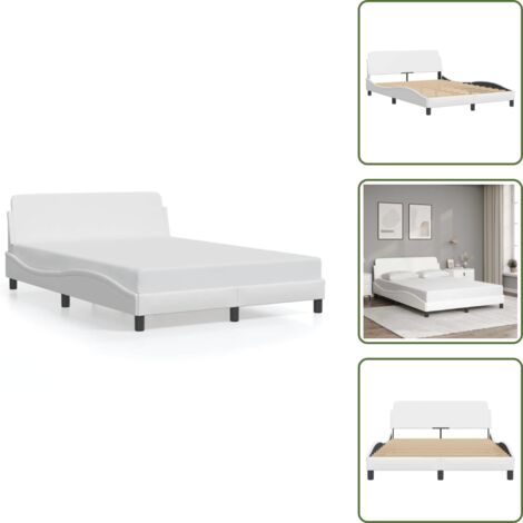 The Living Store Estructura de cama Dover cuero sintético blanco 140x200cm - Estructura de cama