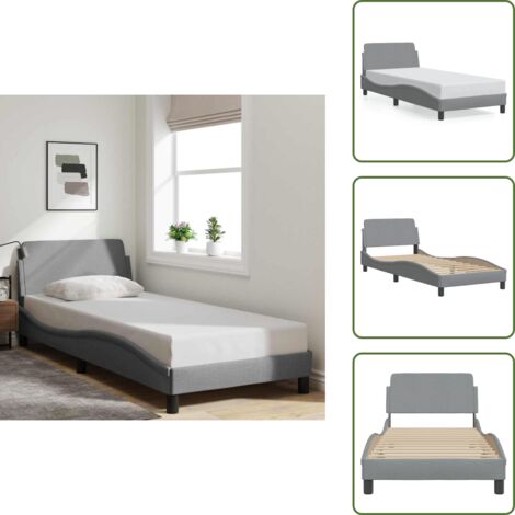 The Living Store Estructura de cama Dover tela gris claro 90x190 cm - Cabecero de cama