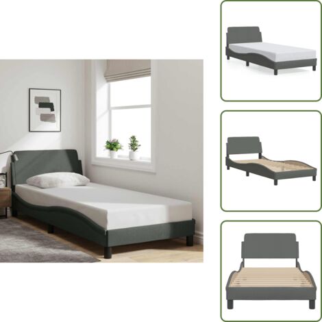 The Living Store Estructura de cama Dover tela gris oscuro 90x190 cm - Cabecero de cama
