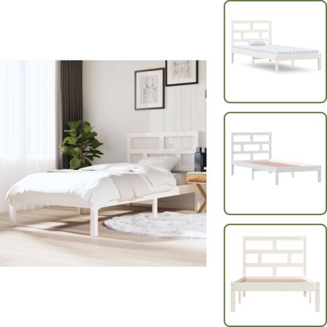 The Living Store Estructura de cama individual de madera maciza blanco 90x190 cm - Estructura de cama