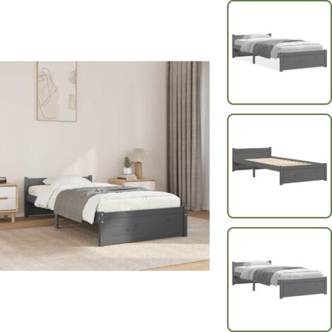 The Living Store Estructura de cama individual sin colchón madera gris 75x190 cm - Estructura de cama