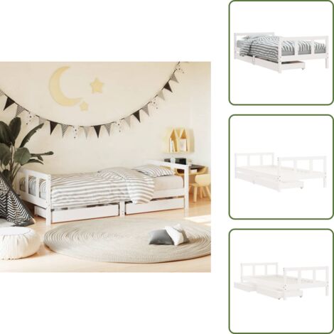 The Living Store Estructura de cama infantil con cajones madera blanco 90x190 cm - Estructura de cama