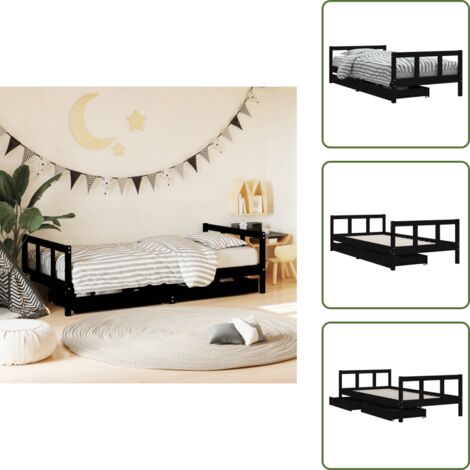 The Living Store Estructura de cama infantil con cajones madera negro 90x190 cm - Estructura de cama