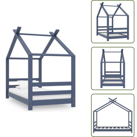 The Living Store Estructura de cama infantil madera maciza pino gris 70x140 cm - Estructura de cama