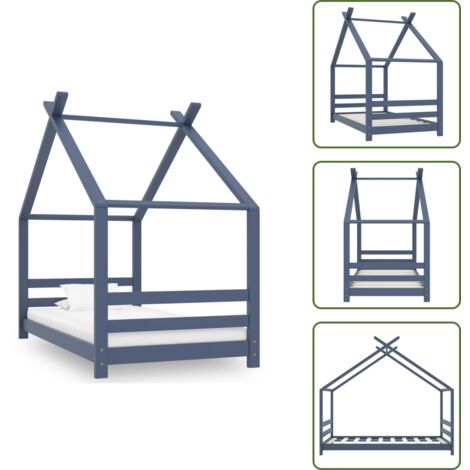The Living Store Estructura de cama infantil madera maciza pino gris 80x160 cm - Estructura de cama
