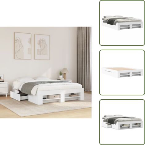 The Living Store Estructura de cama madera de ingeniería blanca 140x190 cm - Estructura de cama