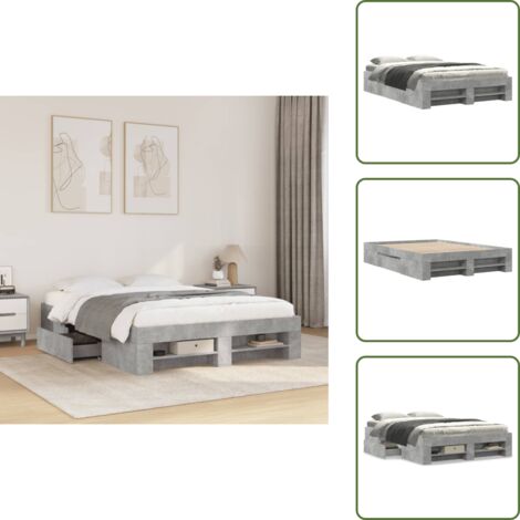 The Living Store Estructura de cama madera de ingeniería gris hormigón 135x190cm - Estructura de cama