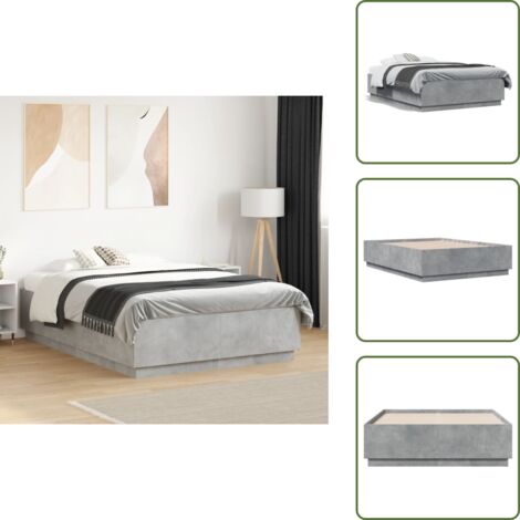 The Living Store Estructura de cama madera de ingeniería gris hormigón 135x190cm - Estructura de cama