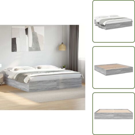 The Living Store Estructura de cama madera de ingeniería gris Sonoma 200x200 cm - Estructura de cama