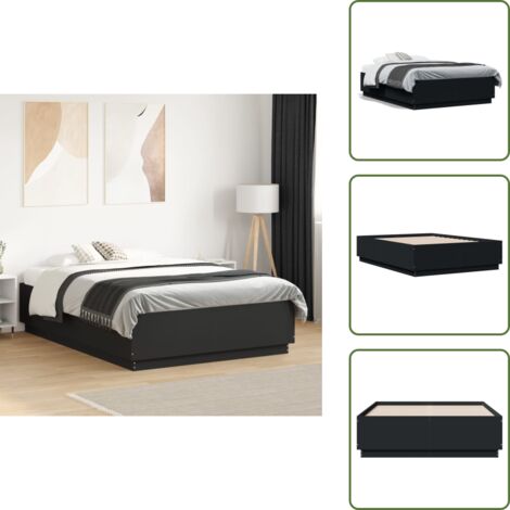 The Living Store Estructura de cama madera de ingeniería negra 135x190 cm - Estructura de cama