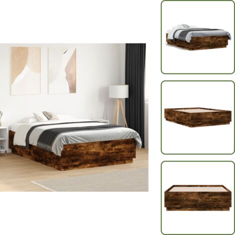 The Living Store Estructura de cama madera de ingeniería roble ahumado 135x190cm - Estructura de cama