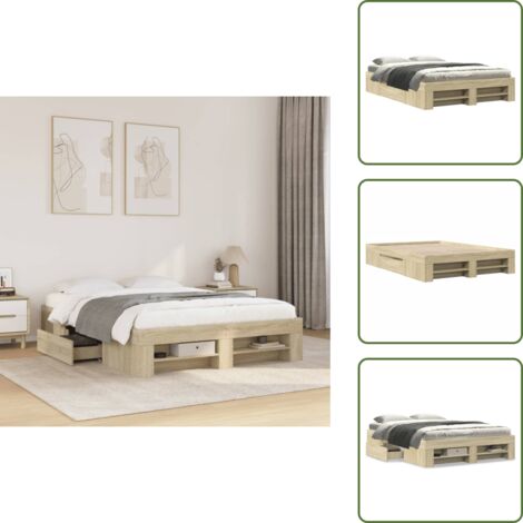 The Living Store Estructura de cama madera de ingeniería roble Sonoma 135x190 cm - Estructura de cama