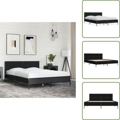 The Living Store Estructura de cama madera de ingeniería y metal negro 135x190cm - Estructura de cama