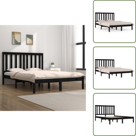 The Living Store Estructura de cama madera maciza de pino negra 140x190 cm - Estructura de cama