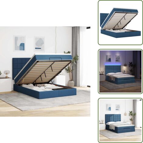 The Living Store Estructura de cama otomana colchón tela azul pardo 140x200cm - Colchón