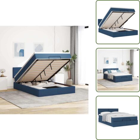 The Living Store Estructura de cama otomana colchón tela azul pardo 140x200cm - Colchón