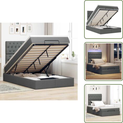 The Living Store Estructura de cama otomana colchón tela gris oscuro - Colchón