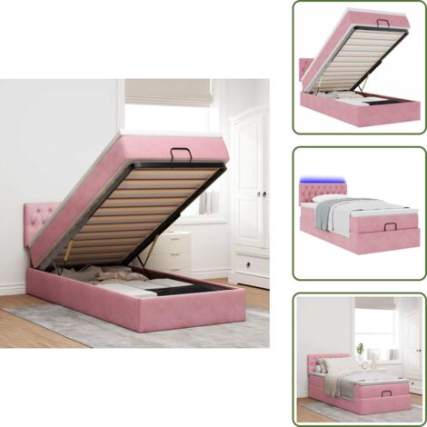 The Living Store Estructura de cama otomana colchón terciopelo rosa 90x200cm - Colchón de muelles ensacados