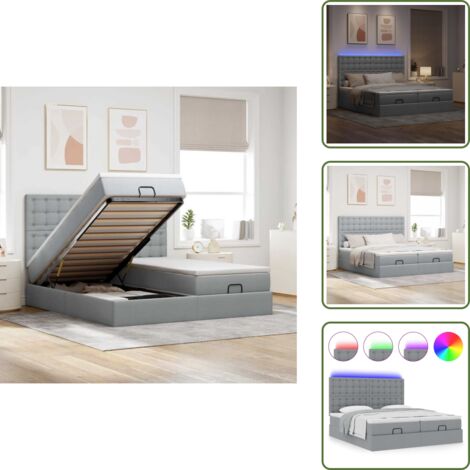 The Living Store Estructura de cama otomana colchones tela gris claro 200x200cm - Estructura de cama
