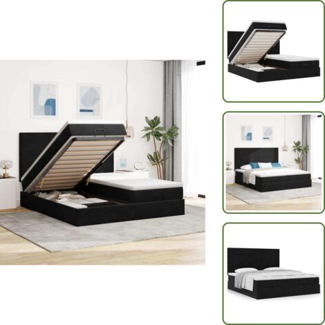 The Living Store Estructura de cama otomana colchones terciopelo negra 160x200cm - Colchón de muelles ensacados