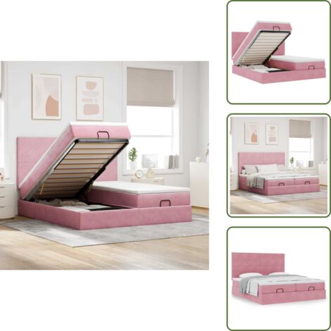 The Living Store Estructura de cama otomana colchones terciopelo rosa 160x200cm - Colchón de muelles ensacados