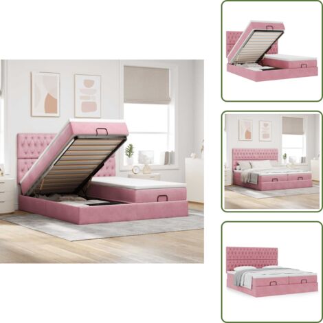The Living Store Estructura de cama otomana colchones terciopelo rosa 180x200cm - Colchón de muelles ensacados