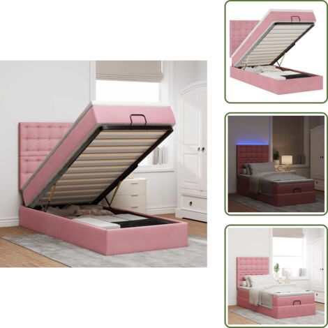 The Living Store Estructura de cama otomana colchones terciopelo rosa 90x200cm - Colchón de muelles ensacados