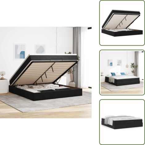 The Living Store Estructura de cama otomana con colchón negra 160x200 cm - Cama con colchón