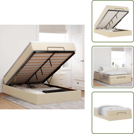 The Living Store Estructura de cama otomana con colchón tela crema 120x200 cm - Colchón