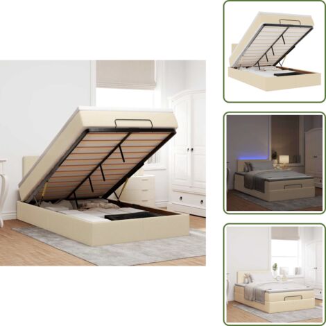 The Living Store Estructura de cama otomana con colchón tela crema 120x200 cm - Colchón de muelles