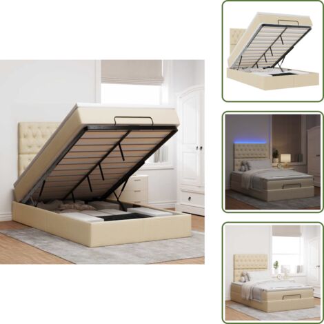 The Living Store Estructura de cama otomana con colchón tela crema 120x200 cm - Colchón de muelles ensacados