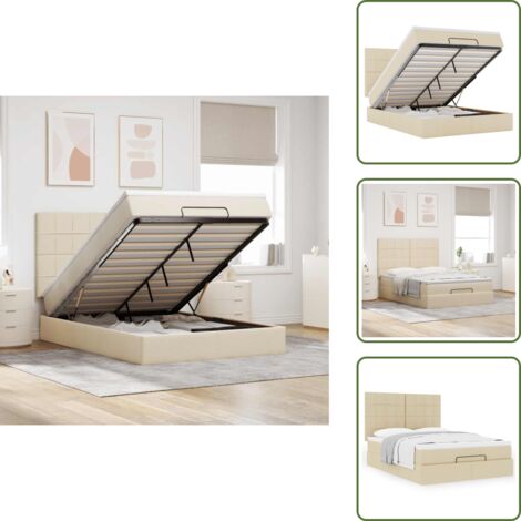 The Living Store Estructura de cama otomana con colchón tela crema 140x190cm - Colchón de muelles