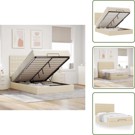 The Living Store Estructura de cama otomana con colchón tela crema 140x200cm - Colchón de muelles ensacados