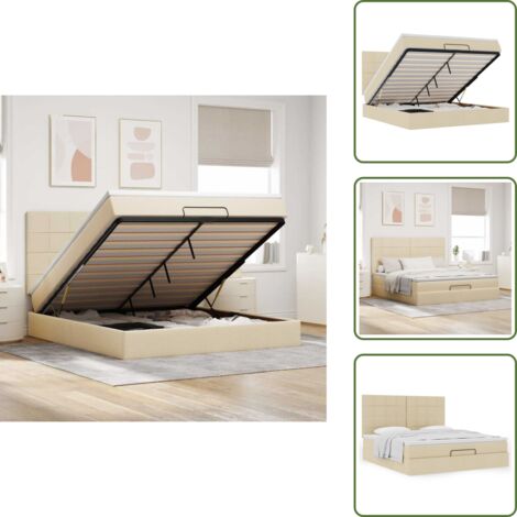 The Living Store Estructura de cama otomana con colchón tela crema 160x200cm - Colchón de muelles