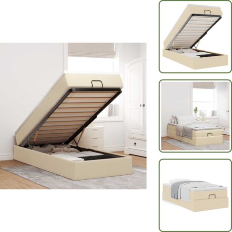 The Living Store Estructura de cama otomana con colchón tela crema 90x190cm - Colchón de muelles