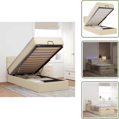 The Living Store Estructura de cama otomana con colchón tela crema 90x190cm - Colchón de muelles