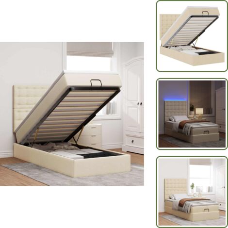 The Living Store Estructura de cama otomana con colchón tela crema 90x190cm - Colchón de muelles ensacados