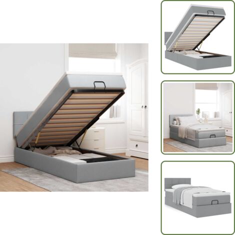 The Living Store Estructura de cama otomana con colchón tela gris claro 80x200cm - Colchón de muelles ensacados
