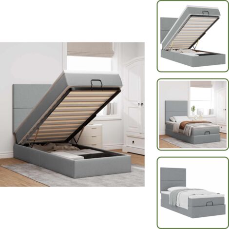 The Living Store Estructura de cama otomana con colchón tela gris claro 80x200cm - Colchón de muelles ensacados