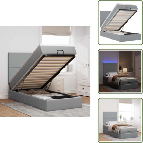 The Living Store Estructura de cama otomana con colchón tela gris claro 90x190cm - Colchón de muelles ensacados