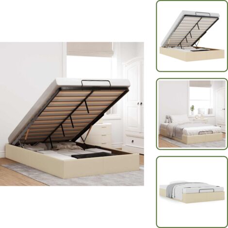 The Living Store Estructura de cama otomana sin colchón tela crema 120x190 cm - Estructura de cama