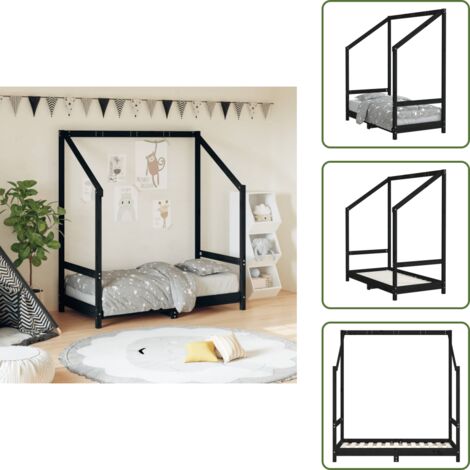 The Living Store Estructura de cama para niños madera de pino negro 70x140 cm - Estructura de cama