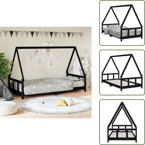 The Living Store Estructura de cama para niños madera de pino negro 90x190 cm - Cama de madera