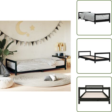 The Living Store Estructura de cama para niños madera de pino negro 90x190 cm - Estructura de cama