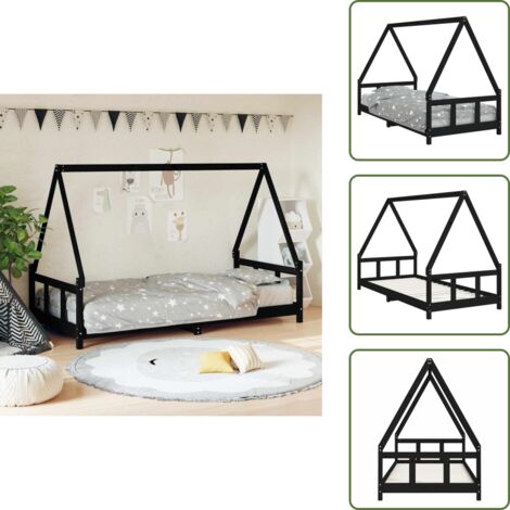 The Living Store Estructura de cama para niños madera de pino negro 90x200 cm - Cama de madera