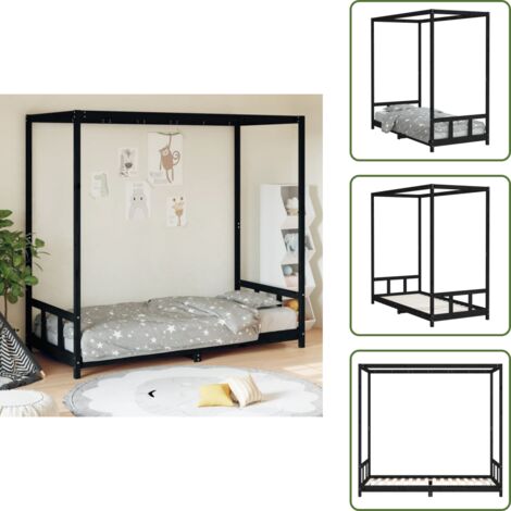 The Living Store Estructura de cama para niños madera de pino negro 90x200 cm - Cama de madera