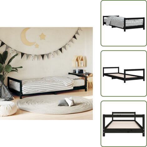 The Living Store Estructura de cama para niños madera de pino negro 90x200 cm - Estructura de cama
