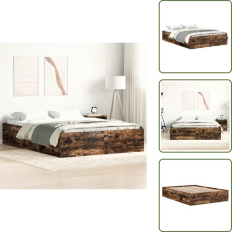 The Living Store Estructura de cama roble ahumado 140x200 cm - Estructura de cama